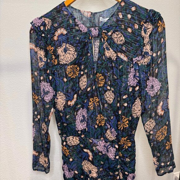 Veronica Beard Peppa Floral Mini Dress Floral Print Metallic Silk Chiffon Size 0 - Picture 6 of 12
